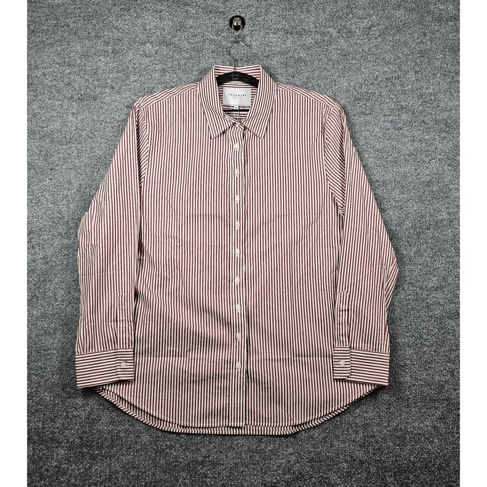 The Shirt Rochelle Behrens The Boyfriend Shirt Size M Burgundy White Striped